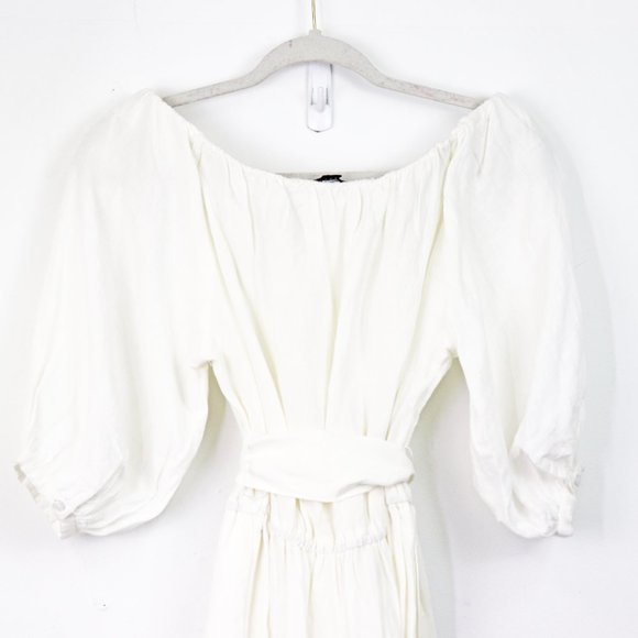 NEW Topshop Linen Blend Belted Bardot Midi Dress 6 - Picture 8 of 8